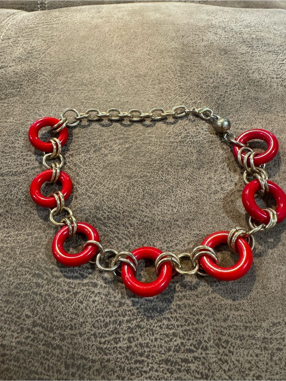 Red Link Circle Statement Necklace - Women Jewelry